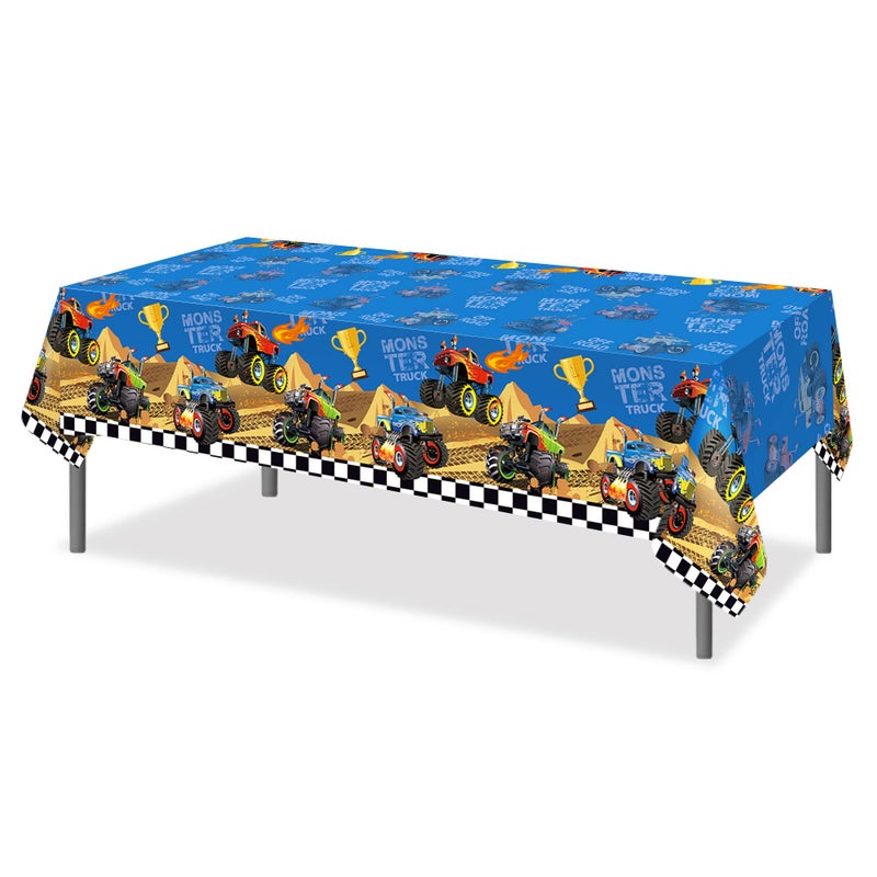 CC HOME 1 Pack Monster Truck Plastic Tablecloth 54 x 87 Inch Long Rectangular Table Cover for Buffet Birthday Party Holiday Dinner Picnic or Tablecloth for Kitchen Event Use - Image 3